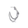 14K Yellow Gold and 925 Sterling Silver Bujukan Beaded White Sapphire Criss-Cross J Hoop Earrings