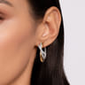 14K Yellow Gold and 925 Sterling Silver Bujukan Beaded White Sapphire Criss-Cross J Hoop Earrings