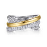14K Yellow Gold and 925 Sterling Silver Bujukan Beaded White Sapphire Criss Cross Ring