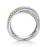 14K Yellow Gold and 925 Sterling Silver Bujukan Beaded White Sapphire Criss Cross Ring