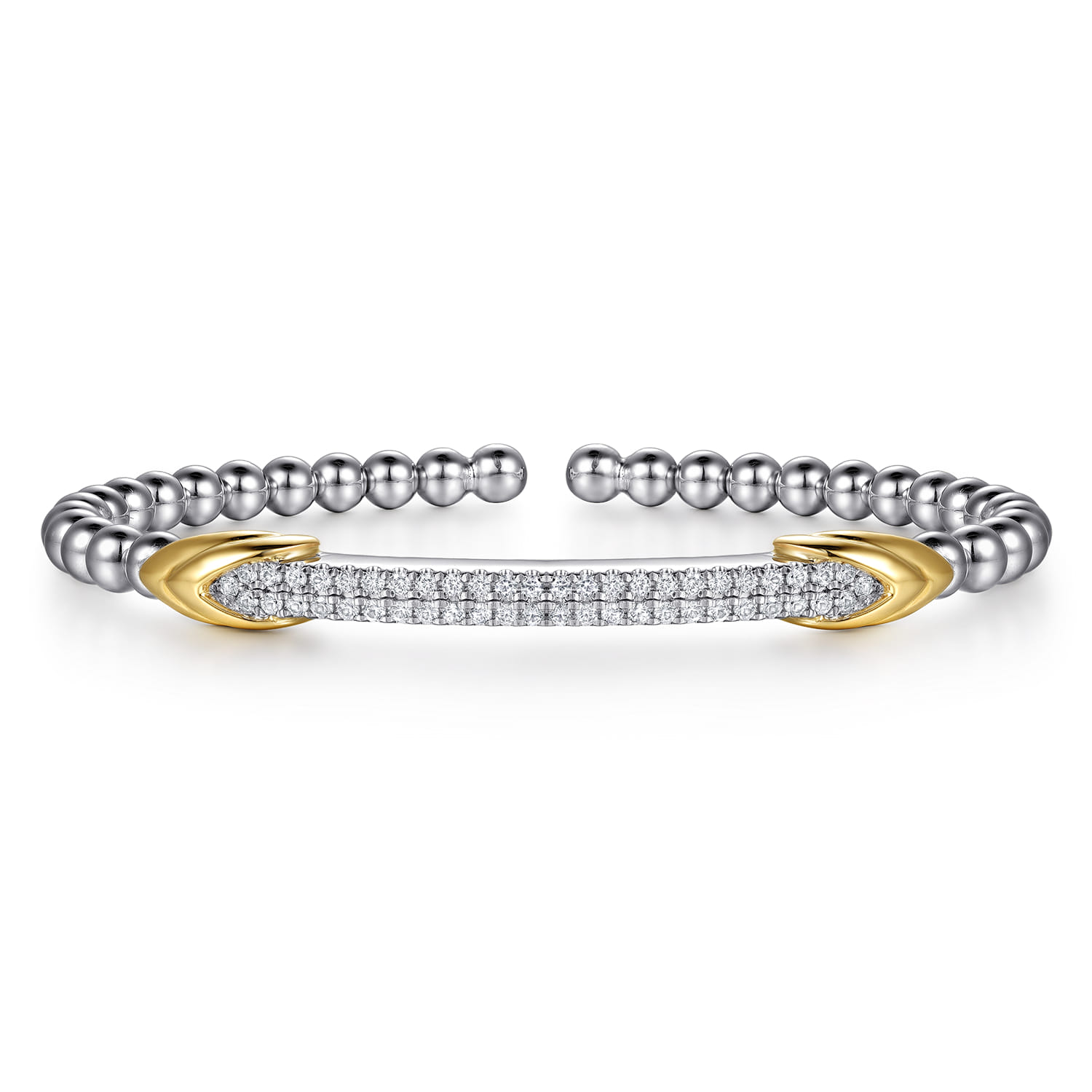14K Yellow Gold and 925 Sterling Silver Bujukan Beaded White Sapphire Cuff Bangle Bracelet - Shot 1