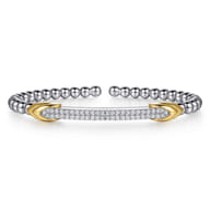 14K Yellow Gold and 925 Sterling Silver Bujukan Beaded White Sapphire Cuff Bangle Bracelet