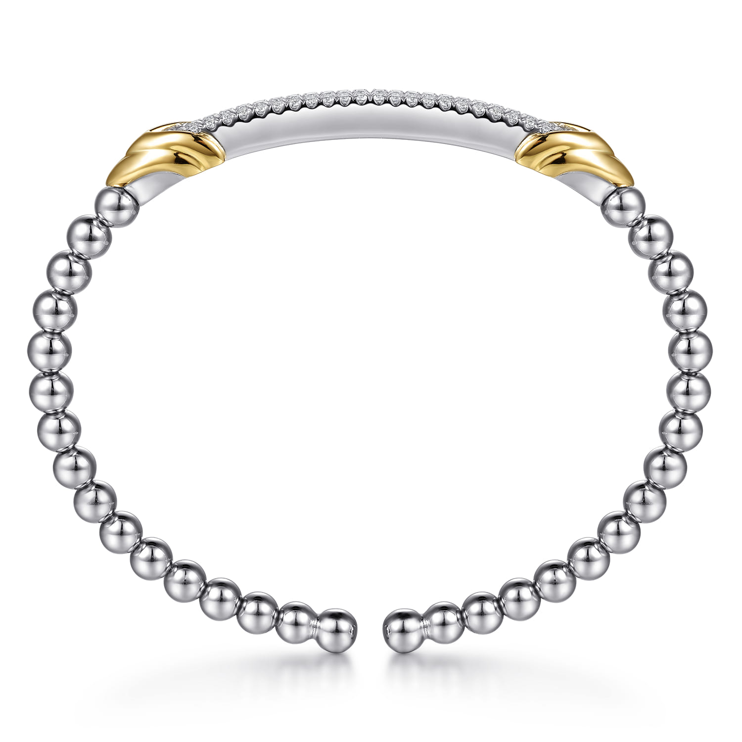 14K Yellow Gold and 925 Sterling Silver Bujukan Beaded White Sapphire Cuff Bangle Bracelet - Shot 3
