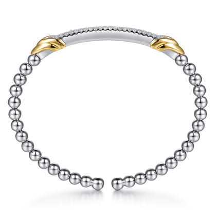 14K Yellow Gold and 925 Sterling Silver Bujukan Beaded White Sapphire Cuff Bangle Bracelet