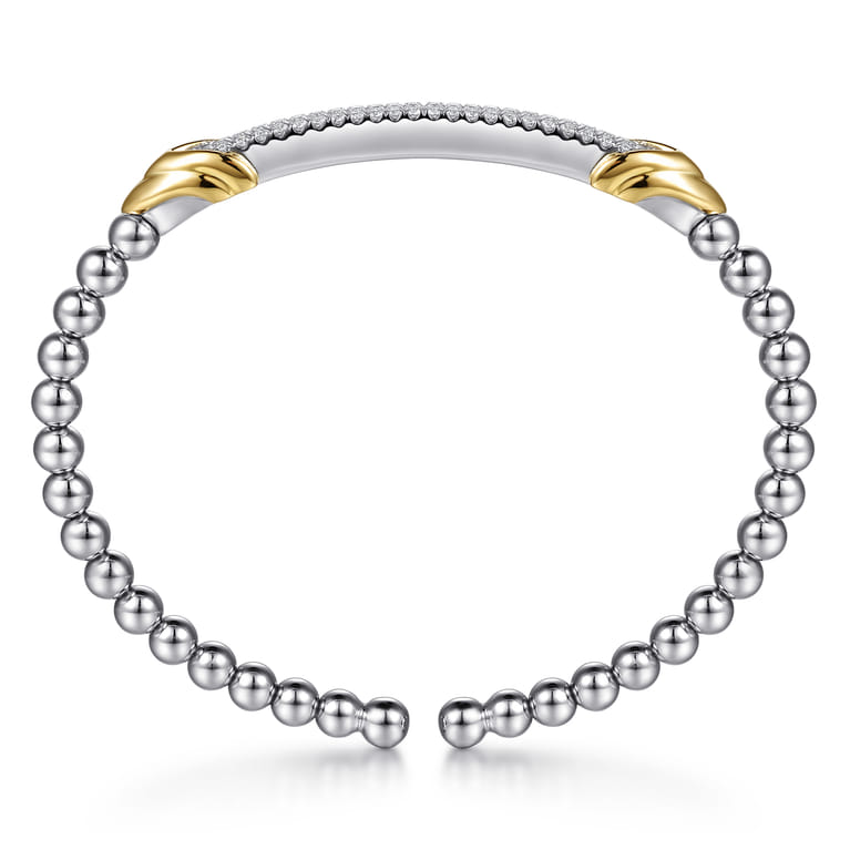 14K Yellow Gold and 925 Sterling Silver Bujukan Beaded White Sapphire Cuff Bangle Bracelet - Shot 3