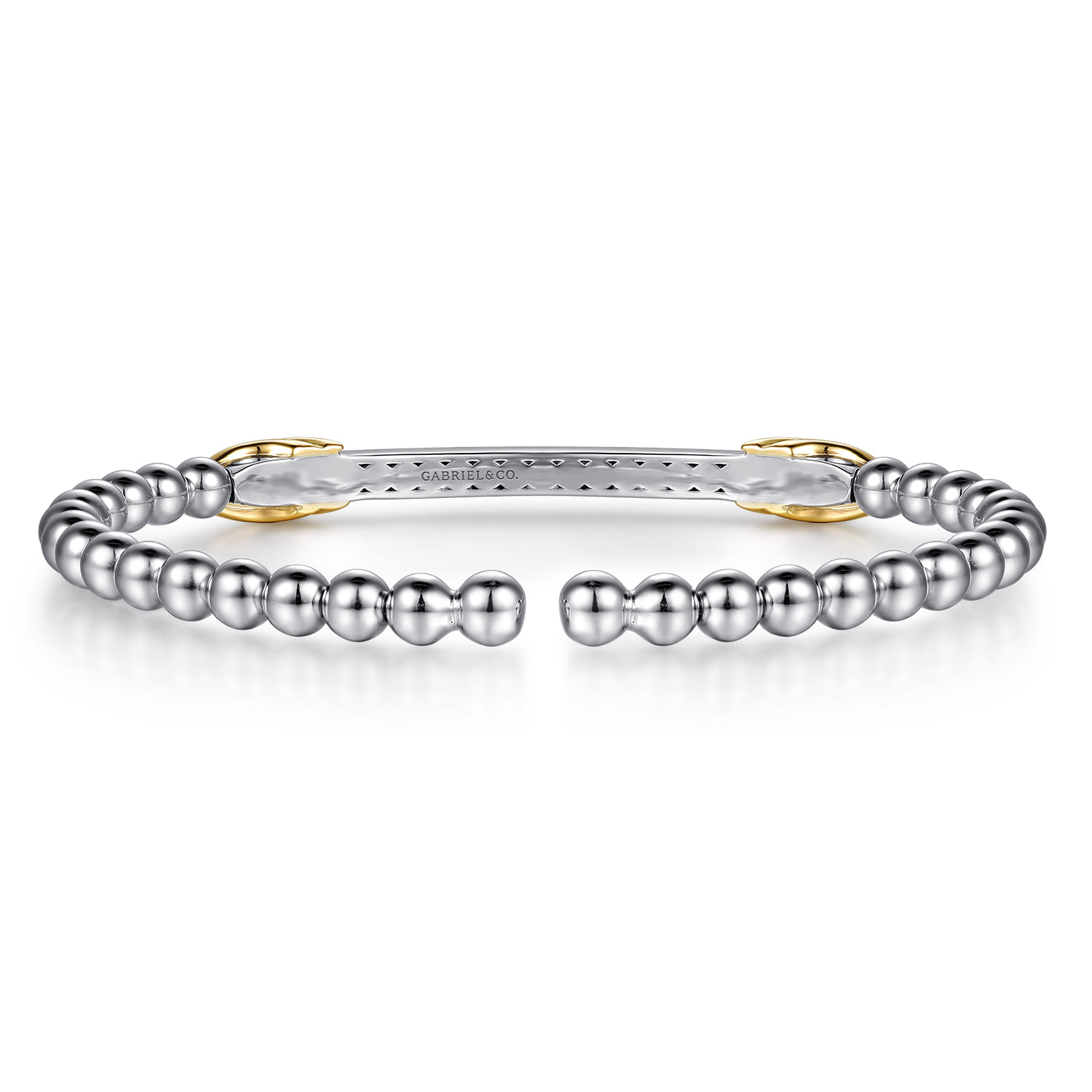 14K Yellow Gold and 925 Sterling Silver Bujukan Beaded White Sapphire Cuff Bangle Bracelet - Shot 4