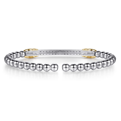 14K Yellow Gold and 925 Sterling Silver Bujukan Beaded White Sapphire Cuff Bangle Bracelet
