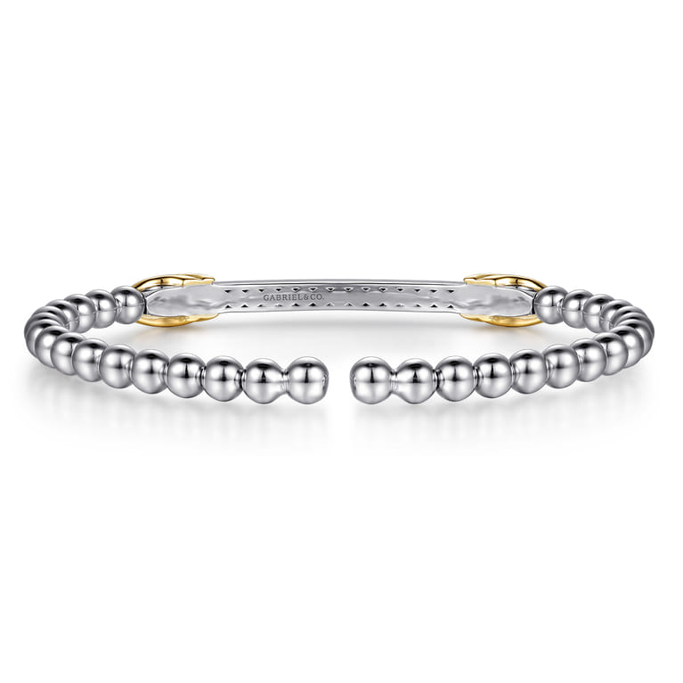 14K Yellow Gold and 925 Sterling Silver Bujukan Beaded White Sapphire Cuff Bangle Bracelet - Shot 4