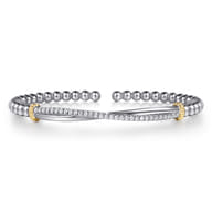 14K Yellow Gold and 925 Sterling Silver Bujukan Beaded White Sapphire Cuff Bangle Bracelet