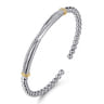 14K Yellow Gold and 925 Sterling Silver Bujukan Beaded White Sapphire Cuff Bangle Bracelet