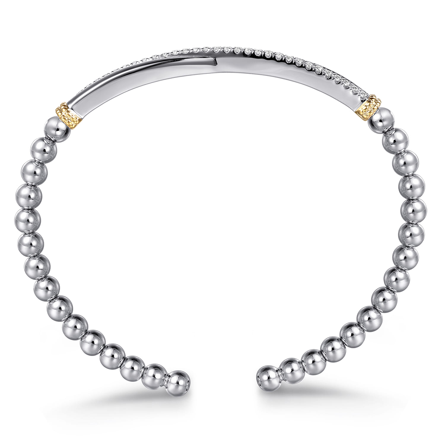 14K Yellow Gold and 925 Sterling Silver Bujukan Beaded White Sapphire Cuff Bangle Bracelet - Shot 3