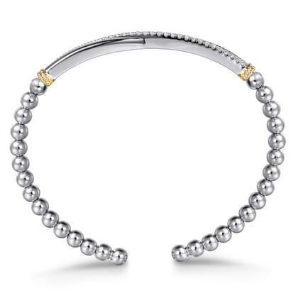 14K Yellow Gold and 925 Sterling Silver Bujukan Beaded White Sapphire Cuff Bangle Bracelet