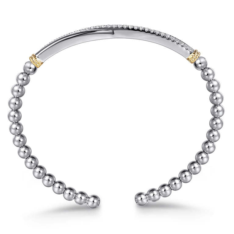 14K Yellow Gold and 925 Sterling Silver Bujukan Beaded White Sapphire Cuff Bangle Bracelet - Shot 3