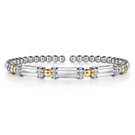 14K Yellow Gold and 925 Sterling Silver Bujukan Beaded White Sapphire Cuff Bangle Bracelet