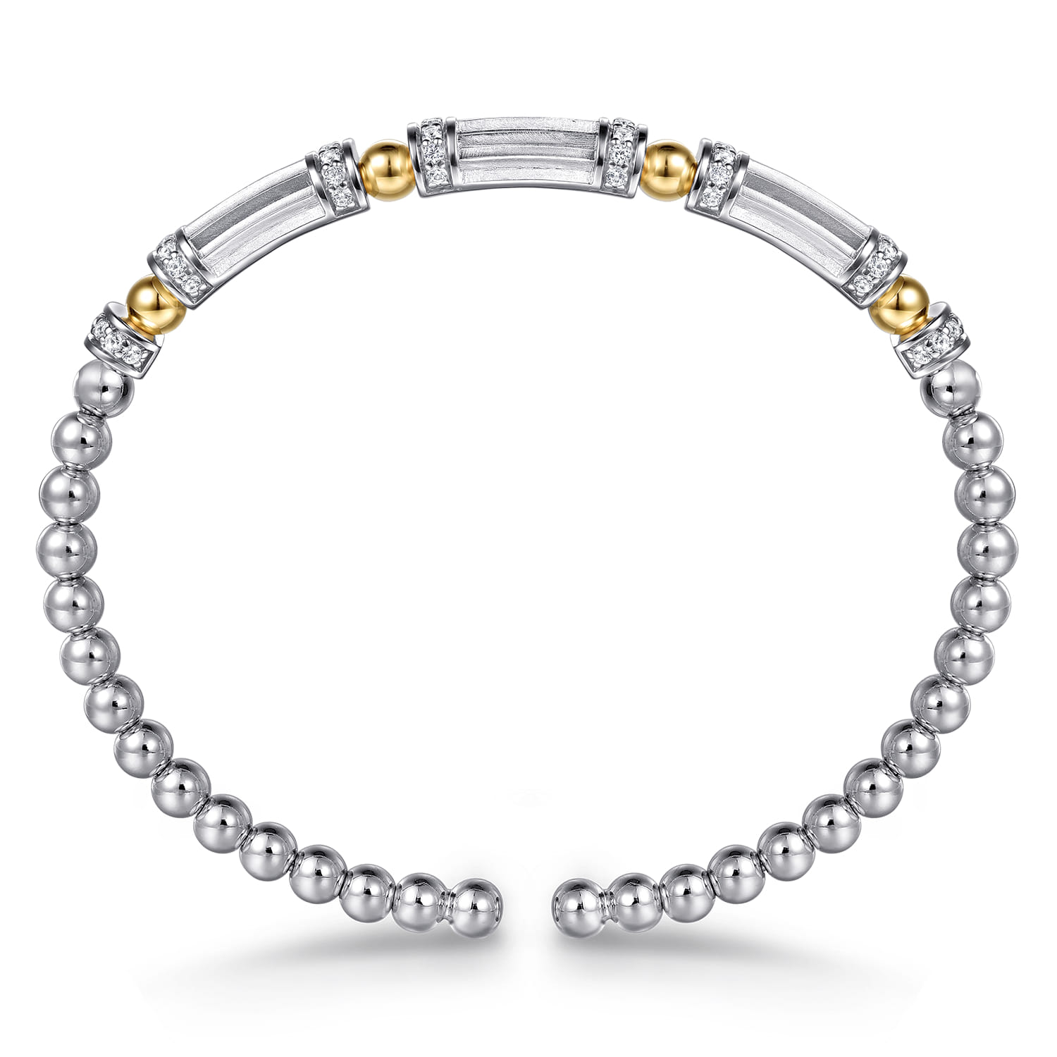 14K Yellow Gold and 925 Sterling Silver Bujukan Beaded White Sapphire Cuff Bangle Bracelet - Shot 3