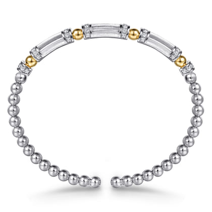 14K Yellow Gold and 925 Sterling Silver Bujukan Beaded White Sapphire Cuff Bangle Bracelet