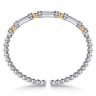 14K Yellow Gold and 925 Sterling Silver Bujukan Beaded White Sapphire Cuff Bangle Bracelet