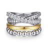 14K Yellow Gold and 925 Sterling Silver Bujukan Beaded White Sapphire Easy Stackable Ring