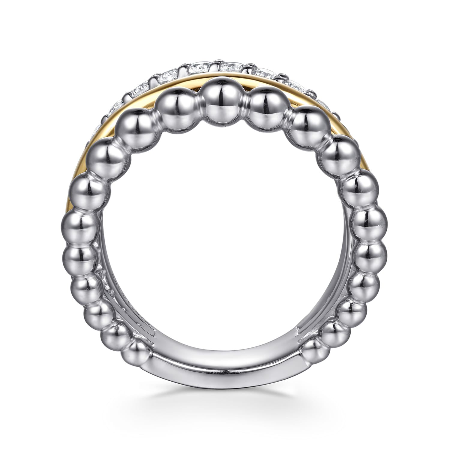 14K Yellow Gold and 925 Sterling Silver Bujukan Beaded White Sapphire Easy Stackable Ring - Shot 2
