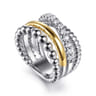 14K Yellow Gold and 925 Sterling Silver Bujukan Beaded White Sapphire Easy Stackable Ring