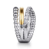 14K Yellow Gold and 925 Sterling Silver Bujukan Beaded White Sapphire Easy Stackable Ring