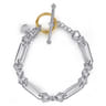 14K Yellow Gold and 925 Sterling Silver Bujukan Beaded White Sapphire Link Chain Bracelet