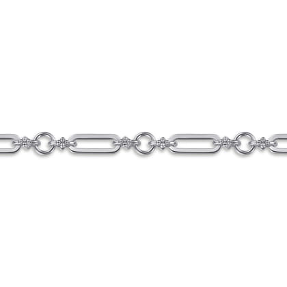 14K Yellow Gold and 925 Sterling Silver Bujukan Beaded White Sapphire Link Chain Bracelet