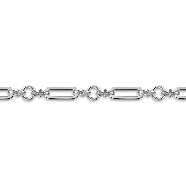 14K Yellow Gold and 925 Sterling Silver Bujukan Beaded White Sapphire Link Chain Bracelet - Shot 2