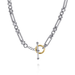 14K-Yellow-Gold-and-925-Sterling-Silver-Bujukan-Beaded-White-Sapphire-Link-Chain-Necklace1
