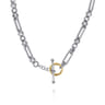 14K Yellow Gold and 925 Sterling Silver Bujukan Beaded White Sapphire Link Chain Necklace
