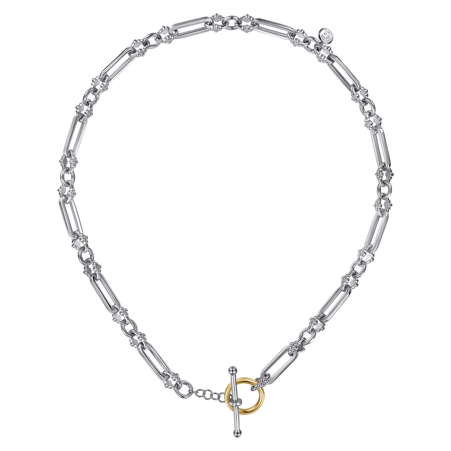 14K Yellow Gold and 925 Sterling Silver Bujukan Beaded White Sapphire Link Chain Necklace - Shot 2