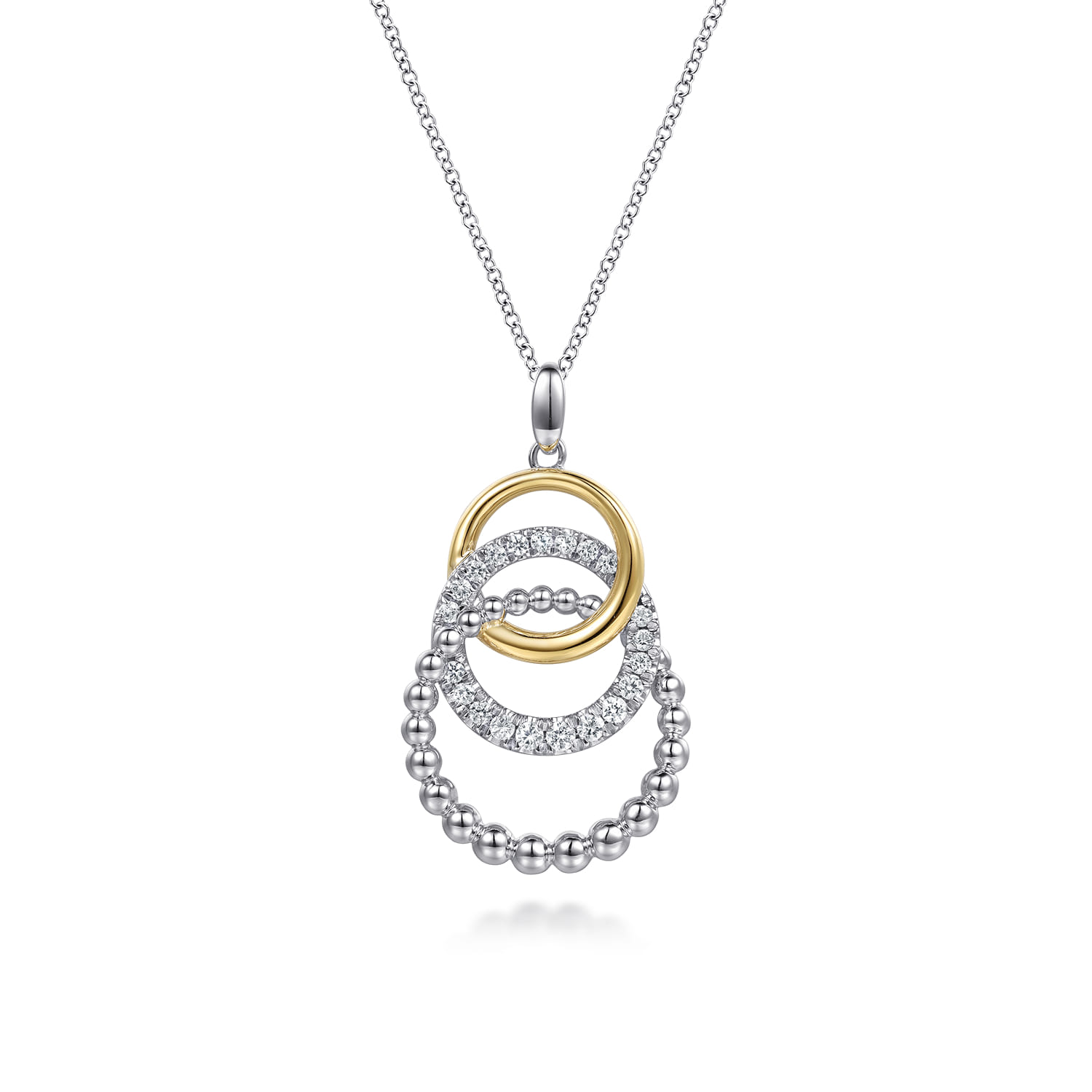 14K Yellow Gold and 925 Sterling Silver Bujukan Beaded White Sapphire Pendant Necklace - Shot 1