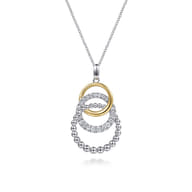 14K Yellow Gold and 925 Sterling Silver Bujukan Beaded White Sapphire Pendant Necklace