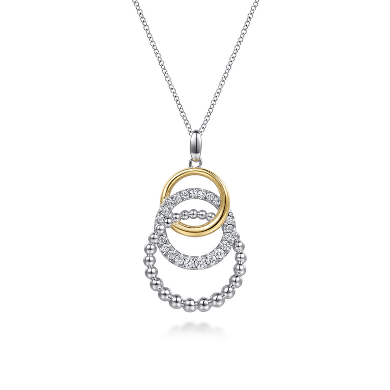 14K Yellow Gold and 925 Sterling Silver Bujukan Beaded White Sapphire Pendant Necklace - Shot 1