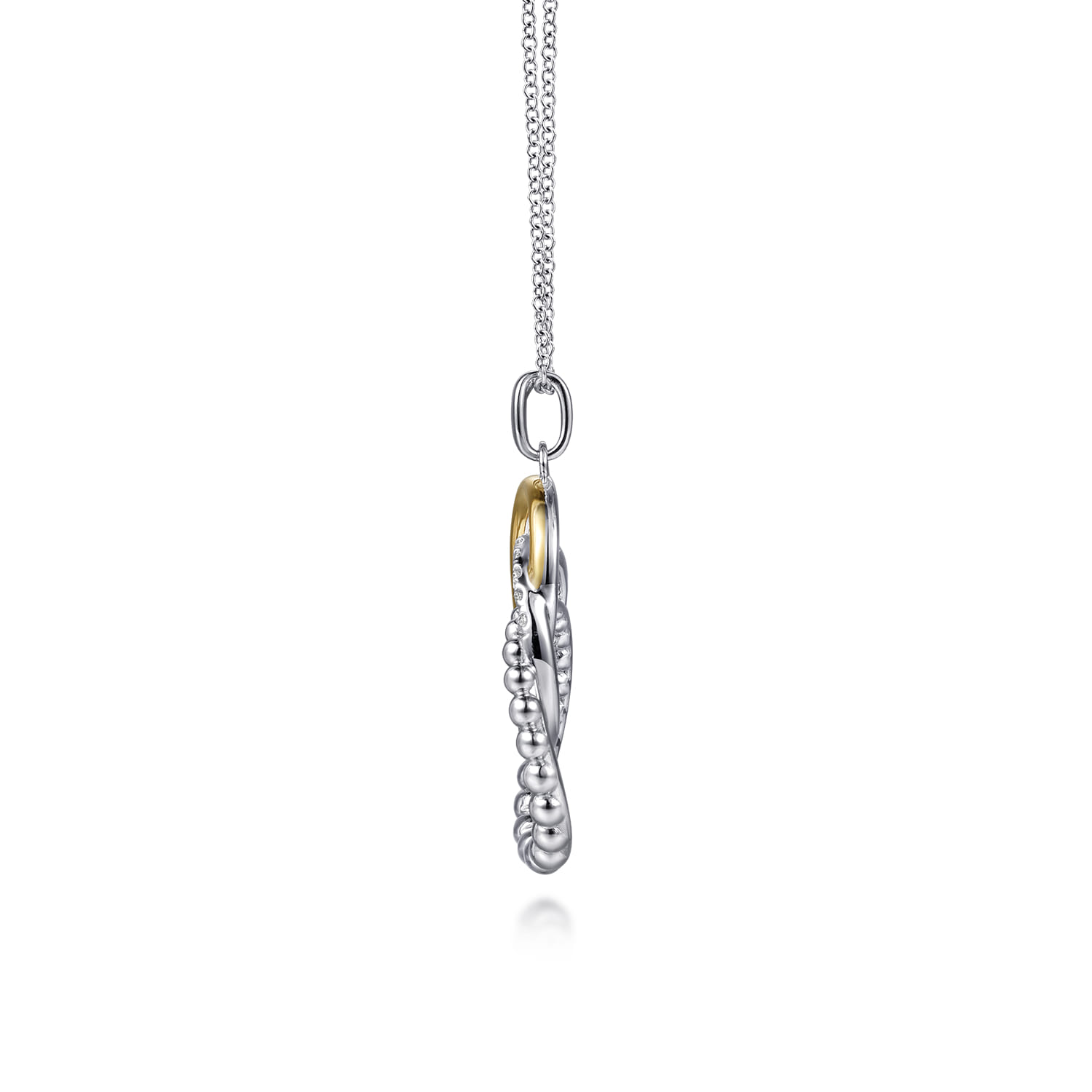 14K Yellow Gold and 925 Sterling Silver Bujukan Beaded White Sapphire Pendant Necklace - Shot 2