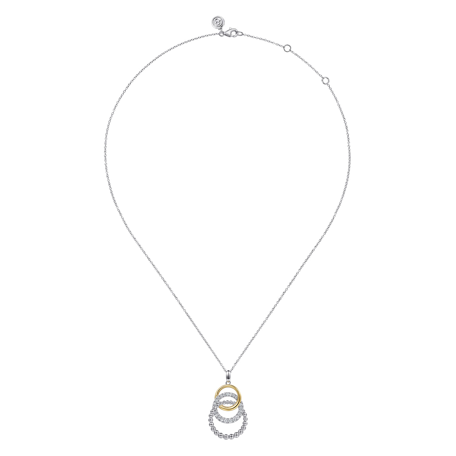 14K Yellow Gold and 925 Sterling Silver Bujukan Beaded White Sapphire Pendant Necklace - Shot 3