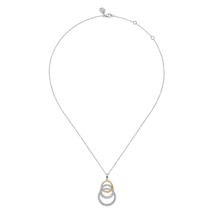 14K Yellow Gold and 925 Sterling Silver Bujukan Beaded White Sapphire Pendant Necklace