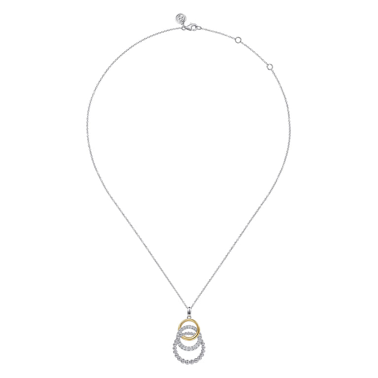14K Yellow Gold and 925 Sterling Silver Bujukan Beaded White Sapphire Pendant Necklace - Shot 3