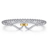 14K Yellow Gold and 925 Sterling Silver Bujukan Beaded White Sapphire Stirrup Closed Bangle Bracelet