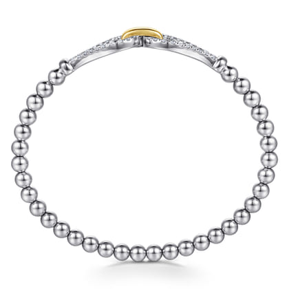 14K Yellow Gold and 925 Sterling Silver Bujukan Beaded White Sapphire Stirrup Closed Bangle Bracelet