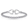 14K Yellow Gold and 925 Sterling Silver Bujukan Beaded White Sapphire Stirrup Closed Bangle Bracelet