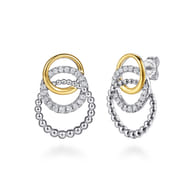 14K Yellow Gold and 925 Sterling Silver Bujukan Beaded White Sapphire Stud Earrings