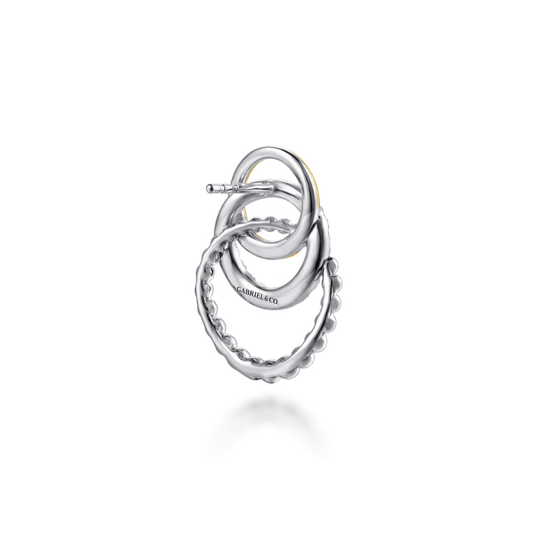 14K Yellow Gold and 925 Sterling Silver Bujukan Beaded White Sapphire Stud Earrings - Shot 2