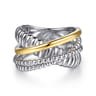 14K Yellow Gold and 925 Sterling Silver Bujukan Beaded and Shrimp Criss Cross Ring