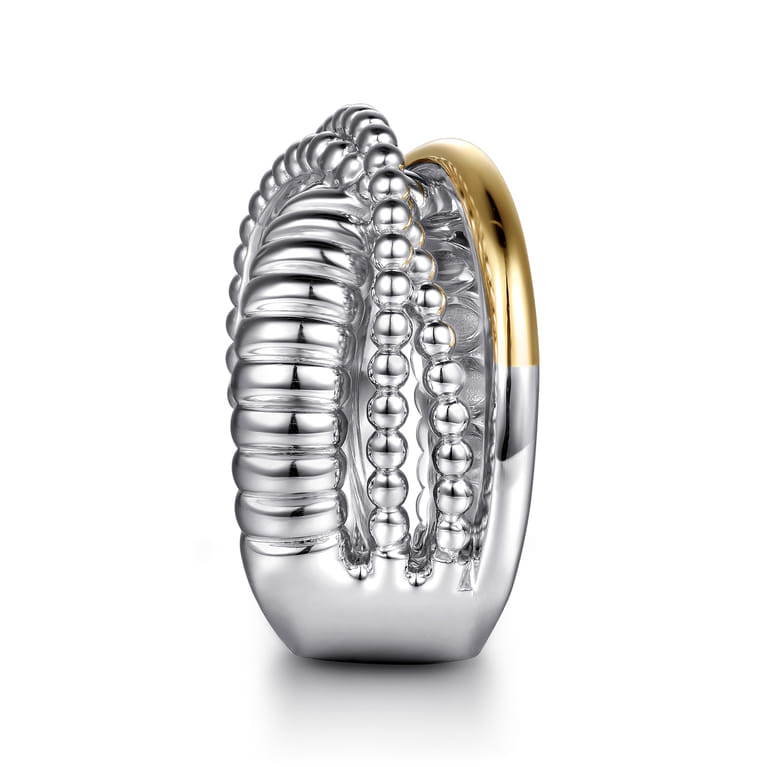 14K Yellow Gold and 925 Sterling Silver Bujukan Beaded and Shrimp Criss Cross Ring - Shot 4