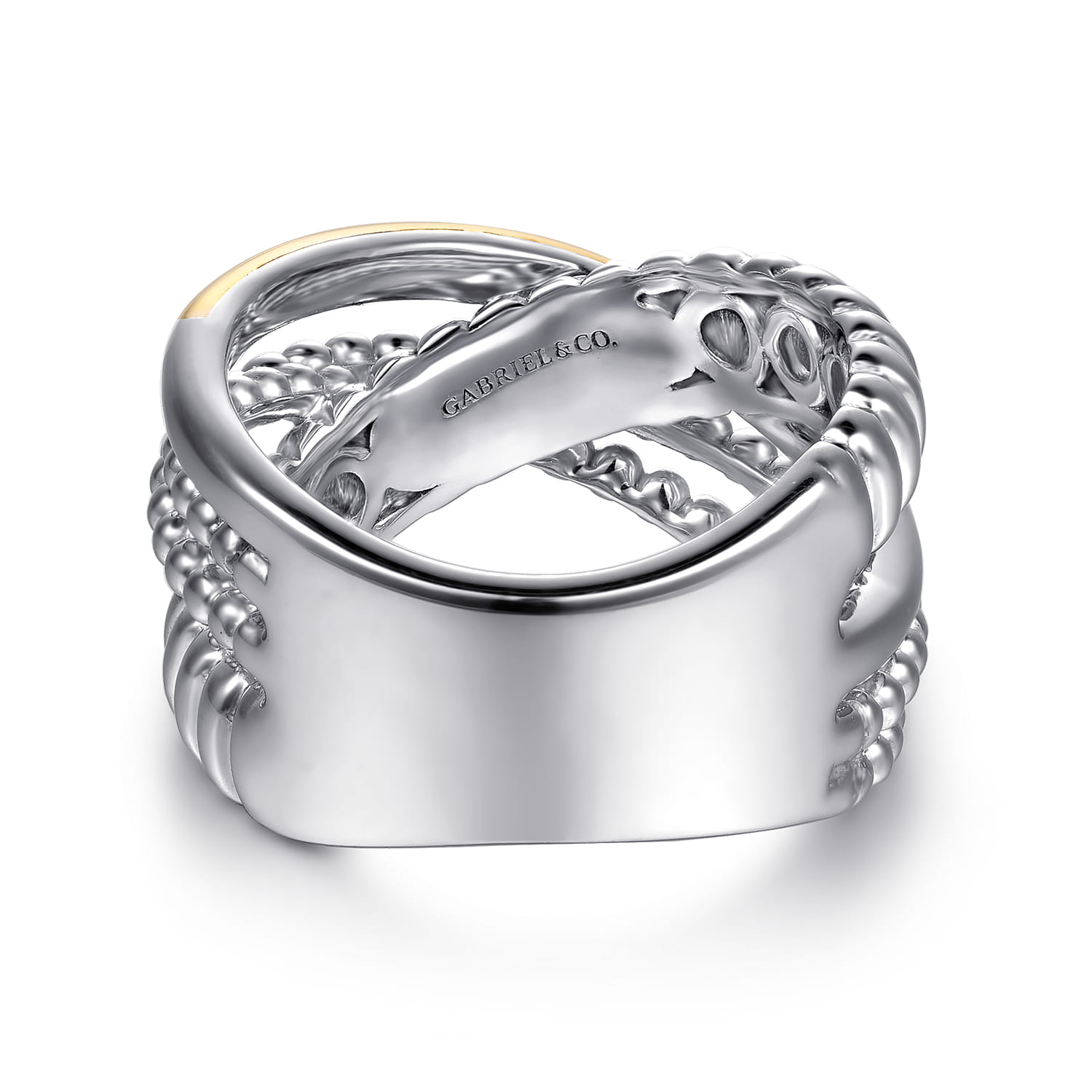 14K Yellow Gold and 925 Sterling Silver Bujukan Beaded and Shrimp Criss Cross Ring - Shot 5