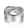 14K Yellow Gold and 925 Sterling Silver Bujukan Beaded and Shrimp Criss Cross Ring