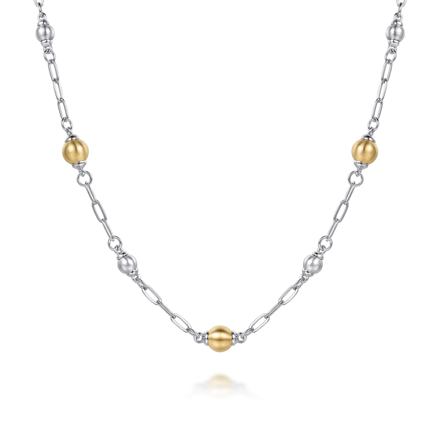14K Yellow Gold and 925 Sterling Silver Bujukan Beads Station Necklace - Shot 1