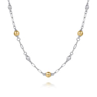 14K Yellow Gold and 925 Sterling Silver Bujukan Beads Station Necklace