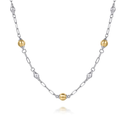 14K Yellow Gold and 925 Sterling Silver Bujukan Beads Station Necklace